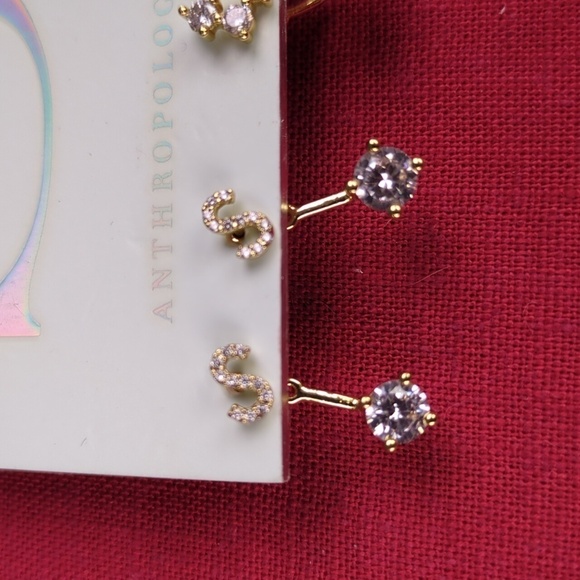 Anthropologie Monogram Earrings, Two Pair Post with Back Drop Style - Picture 2 of 6